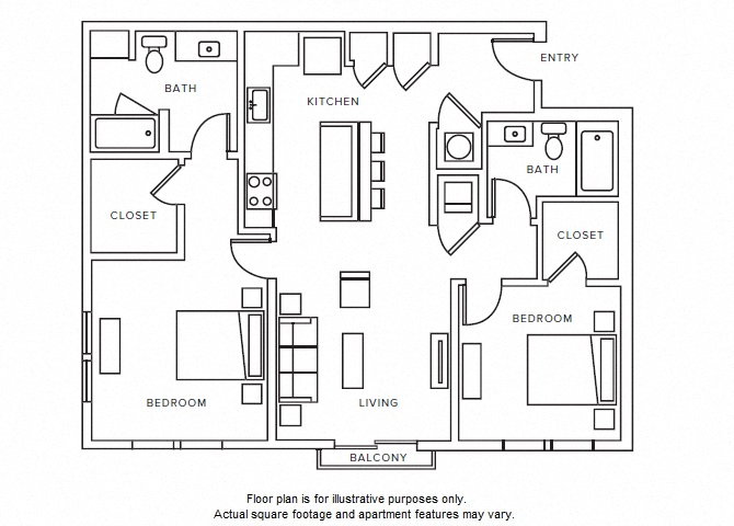 Floor plan for 2 beds, 2 baths, 1167 sqft